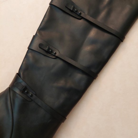 BCBGMAXAZARIA Nitza Black Leather Platform High Heel Boots Retail $495 - Picture 5 of 15